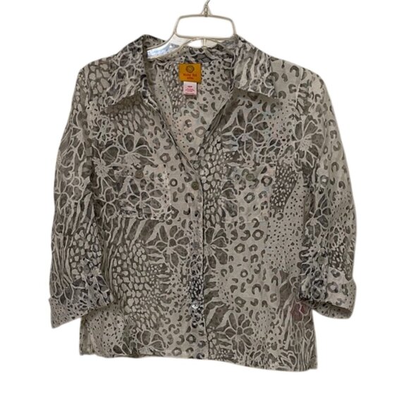 Ruby Rd. White Sheer Floral Button Up Blouse Jacket Top Womens Size 12 Petite - Picture 1 of 9